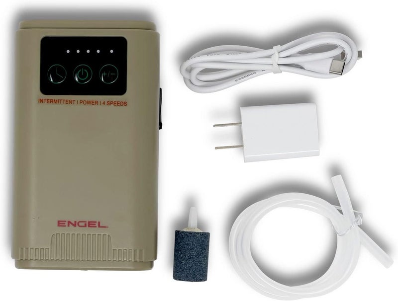 Engel Ultra Quiet Lithium-Ion USB Rechargeable Live Bait Aerator Pump & Bubbler with Universal Clip fits Most Bait Buckets - Large and Extra Large Version Available - Image 1